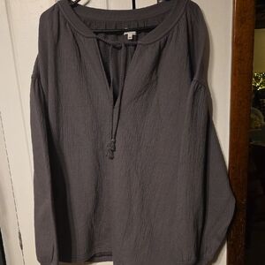 Aerie Gray Long Sleeve Peasant Boho Sweatshirt Top